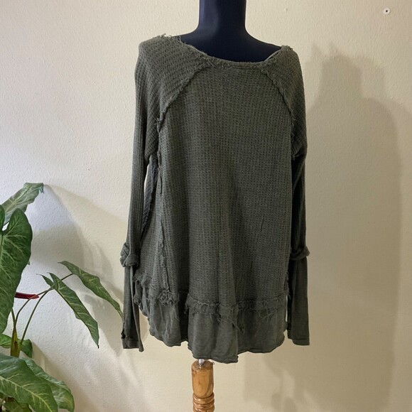 We the Free Laguna Top women’s size XS Thermal Waffle Knit Oversized Green - Picture 4 of 12